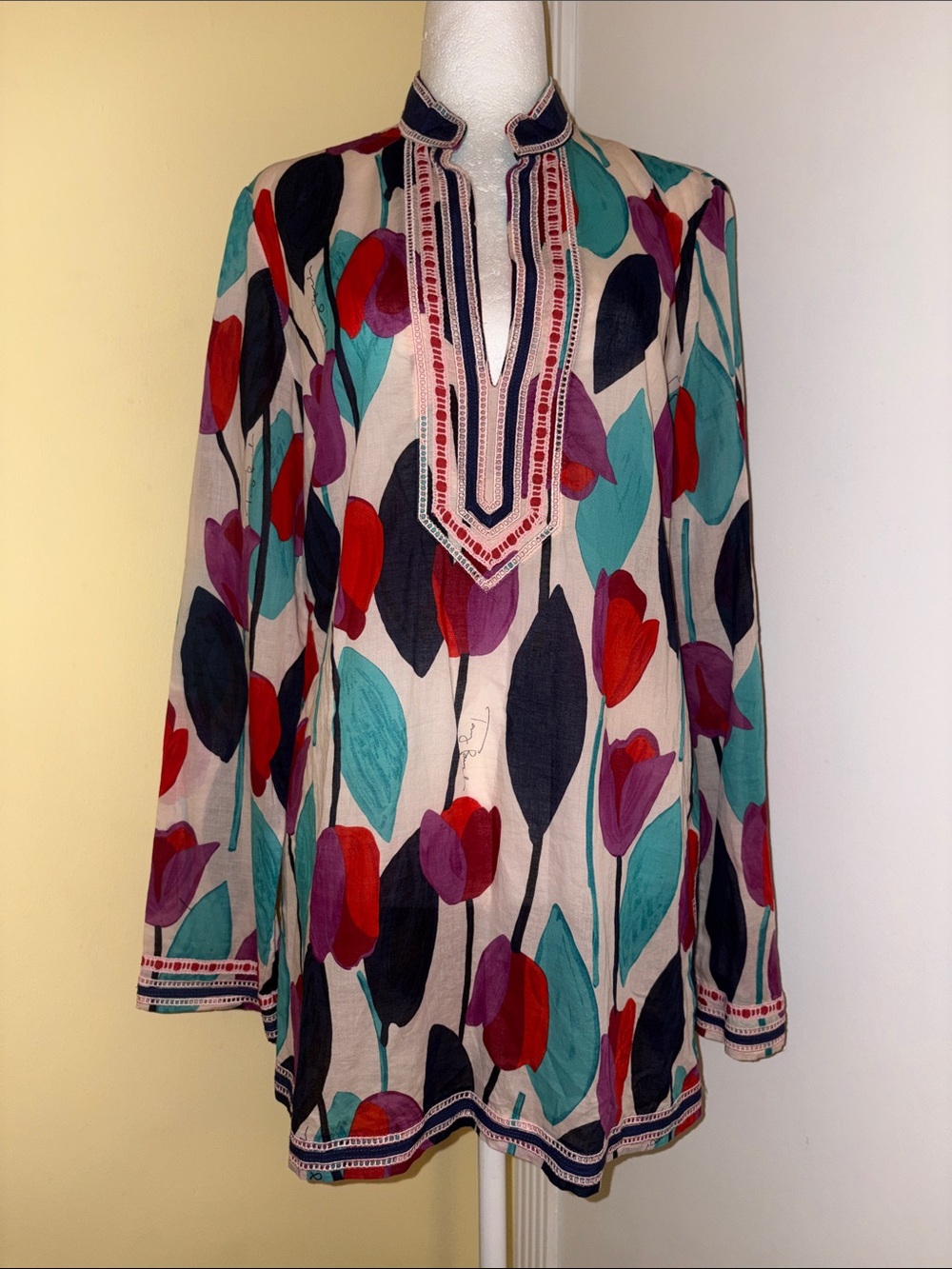 Tory Burch Multicolor Floral Embroidered V-Neck Tunic 12